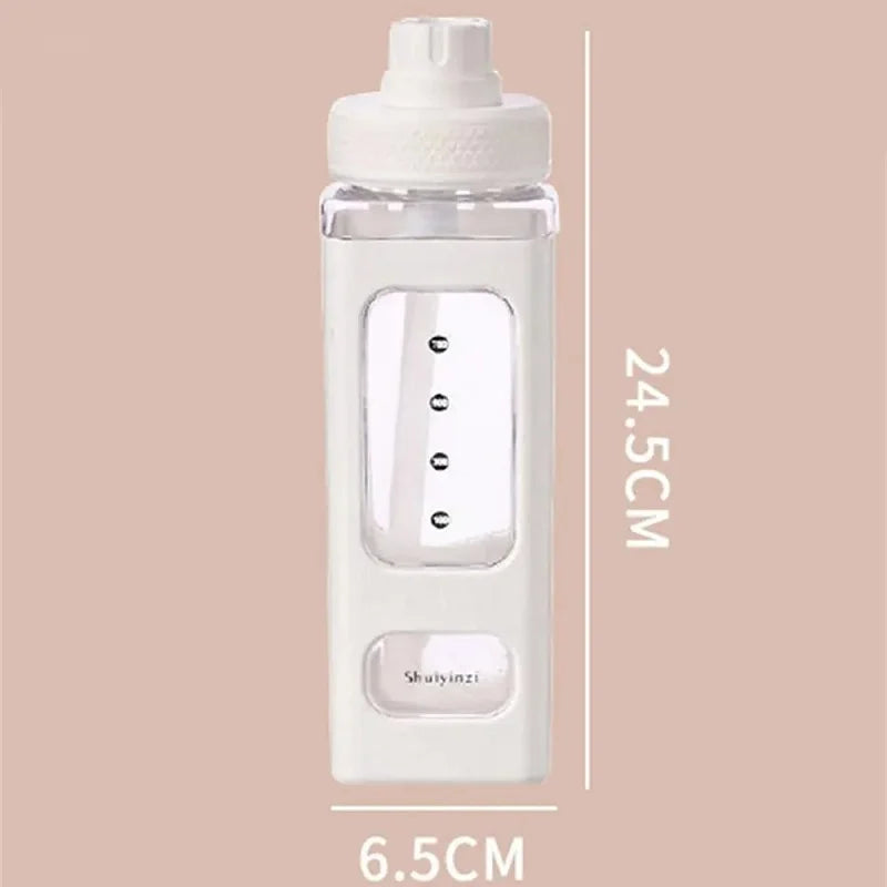 700ml Kawaii Water Bottle With Straw 3D Cute Bear Sticker Bpa Free Plastic Square