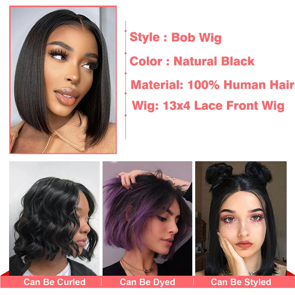 13x4 Lace Front Human Hair Wig Transparent Short Bob Wig Glueless Wigs For Women