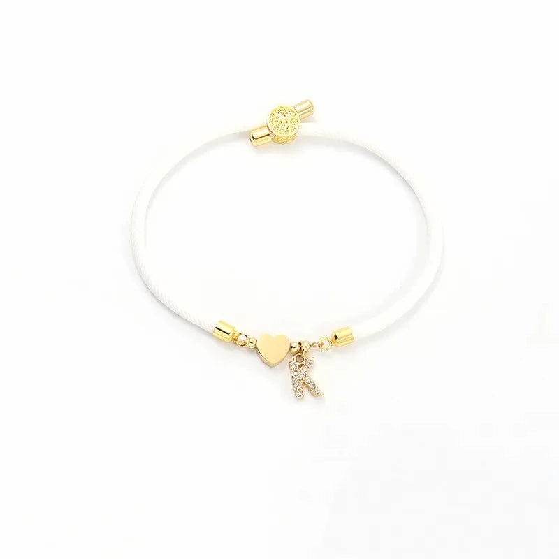 Pave Cubic A-Z Initial Letter Women Bracelet Star Heart Flower Rope Bracelet