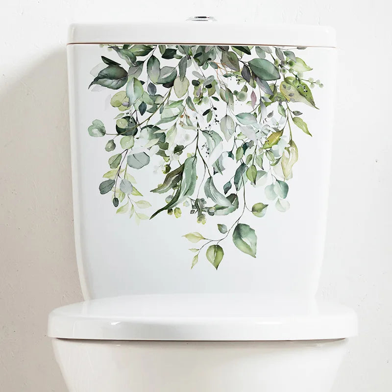 Green Plant Leaves Flower Wall Sticker For Bathroom Living Room Self-adhesive