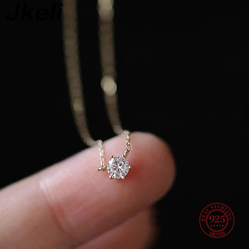 925 Sterling Silver 18k Gold Plated Necklace Single Sparkling Zircon Clavicle Chain for Women Wedding Jewelry collares