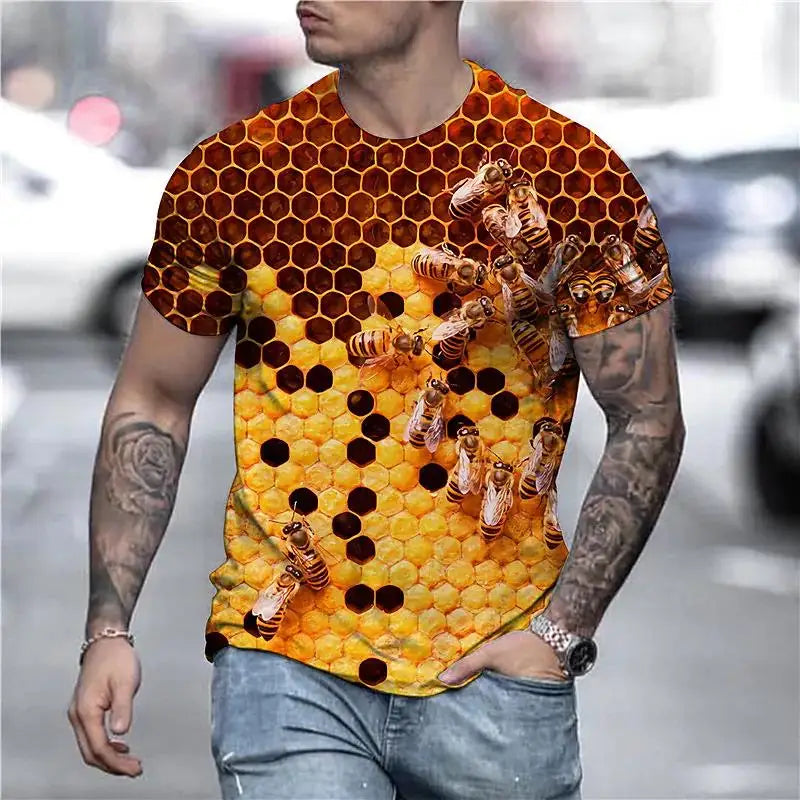 Men's T-Shirt 3D Print Tee Funny Bee Summer Short Sleeve T-Shirt O-Neck Tops