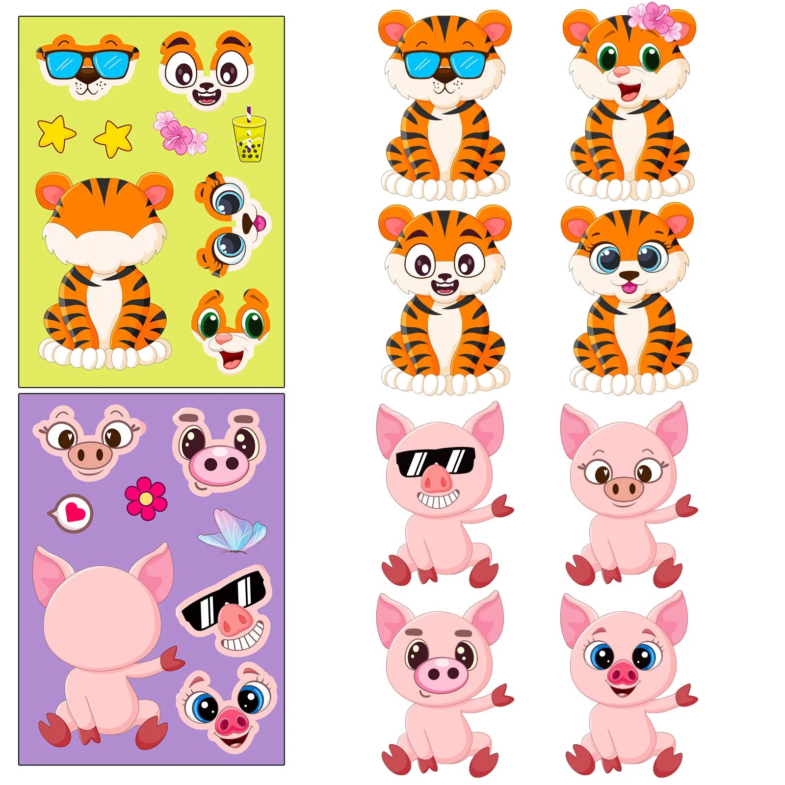 6/12Sheets DIY Animal Puzzle Stickers Make-a-Face Tiger Lion Dog Pig Children Educational