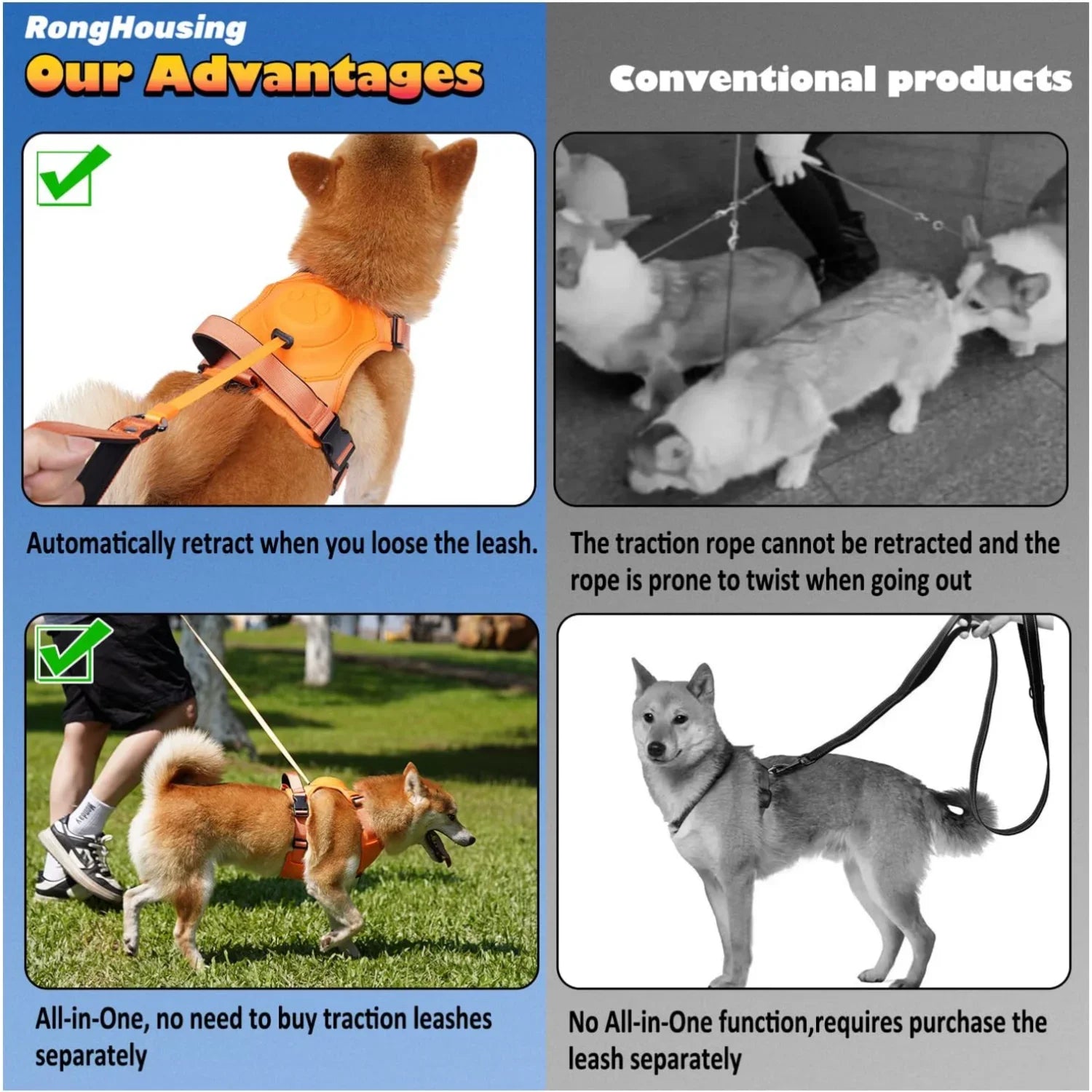 Dog Vest Harness and Retractable Leash Set All-in-One. Automatic Anti-Burst Impact