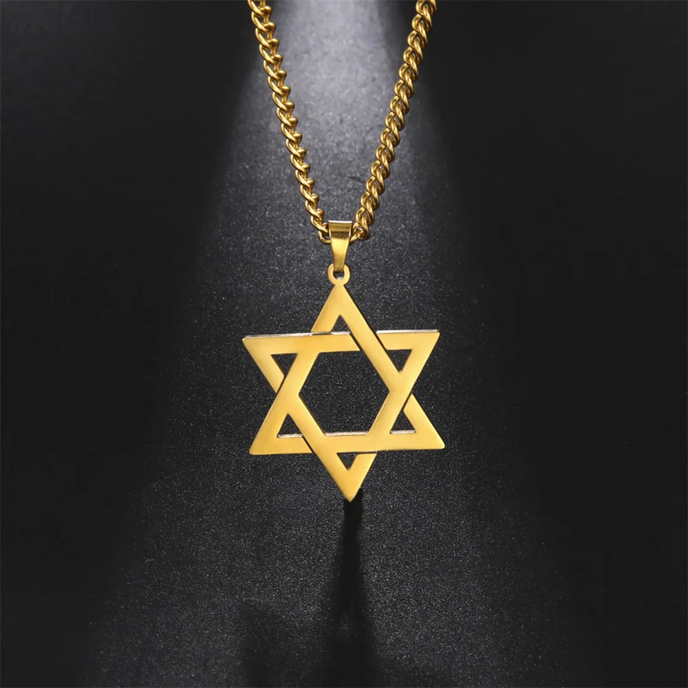 Amulet David Star Men Pendant Necklace Gold Color Kabbalah Jewish Charms Judaica Israel Religious Symbols Supernatural Jewelry