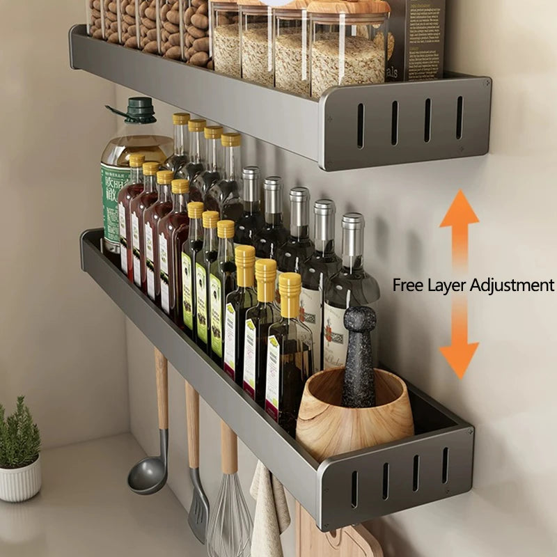 Wall Hanging Spice Rack Wall Mounted Kitchen Condimenters Spice Rack Organizer Shelf  Hanging Hook Rack