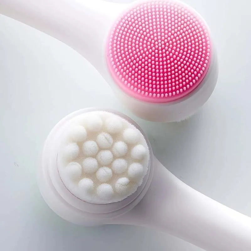 3D Bilateral Silicone Facial Cleanser Manual Massage Facial Brush Soft Bristles Silicone Double Sided Face Brush