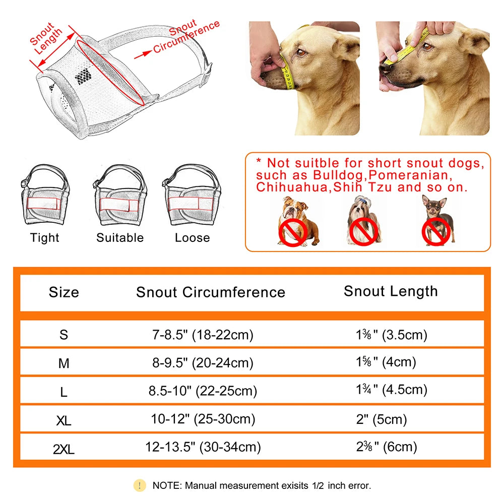 Breathable Mesh Nylon Dog Muzzle Anti Biting Dogs Training Muzzle Anti Bark Soft Pet Mask For Small Medium Large Dogs Pitbull