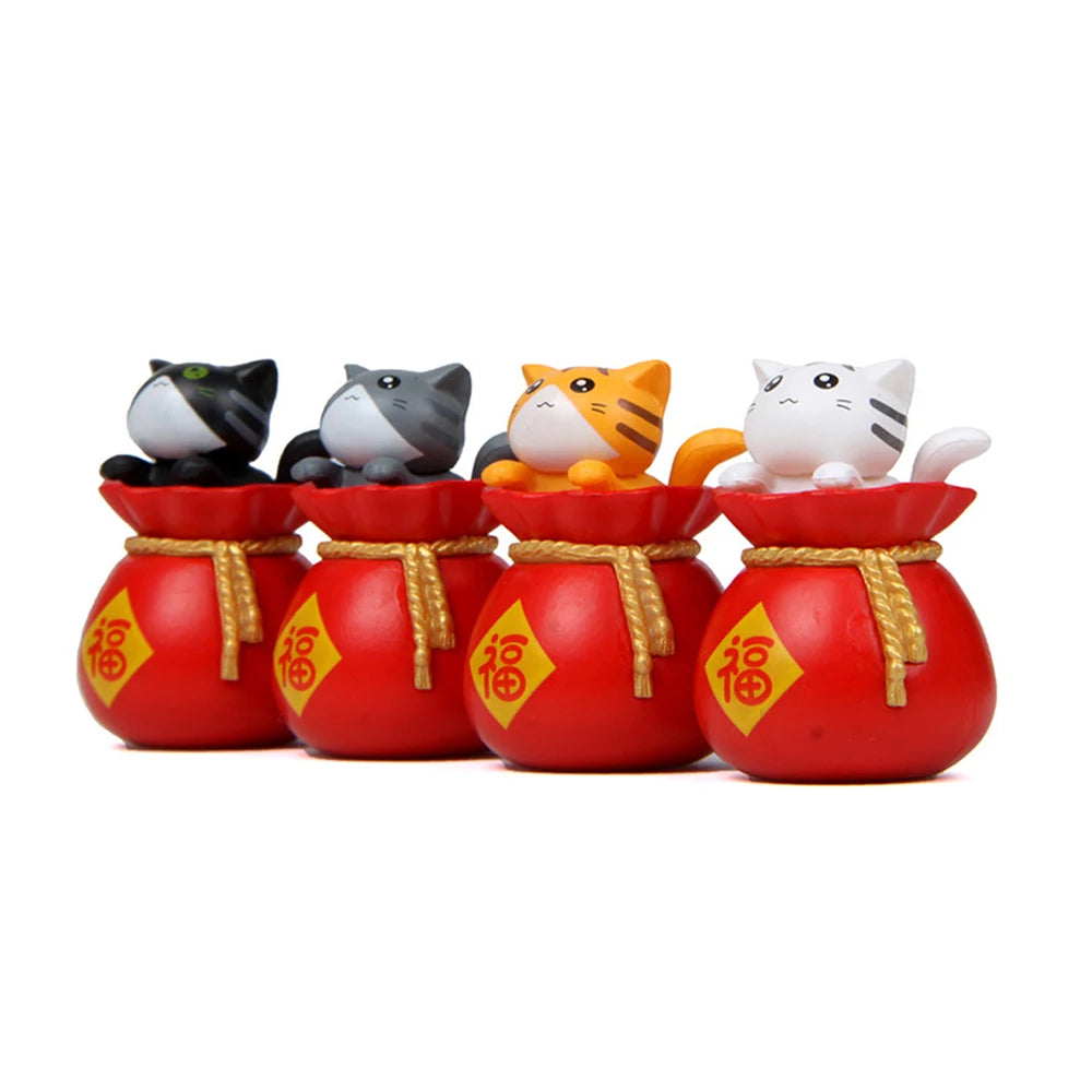 Blessing Bag Cat Ornament Miniature Figurines Kitten Statue Gift for Kids Children Baby Room Pot Home Decoration Garden Tools