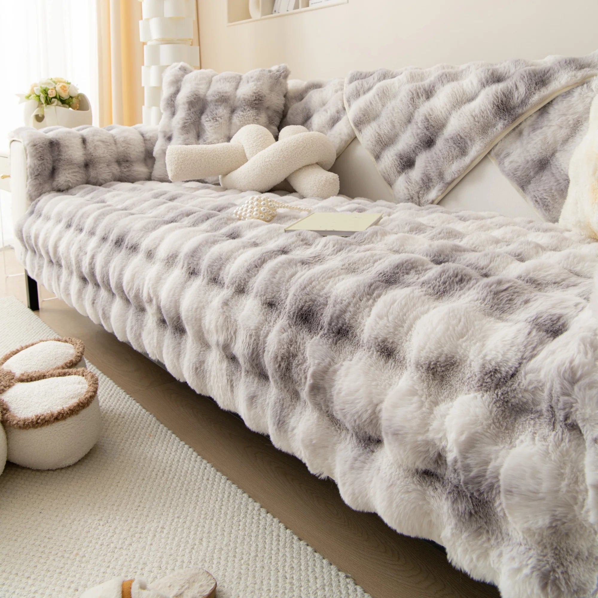 Thicken Imitation Rabbit Fur Plush Sofa Slipcover Non-slip  Soft Sofa Towel