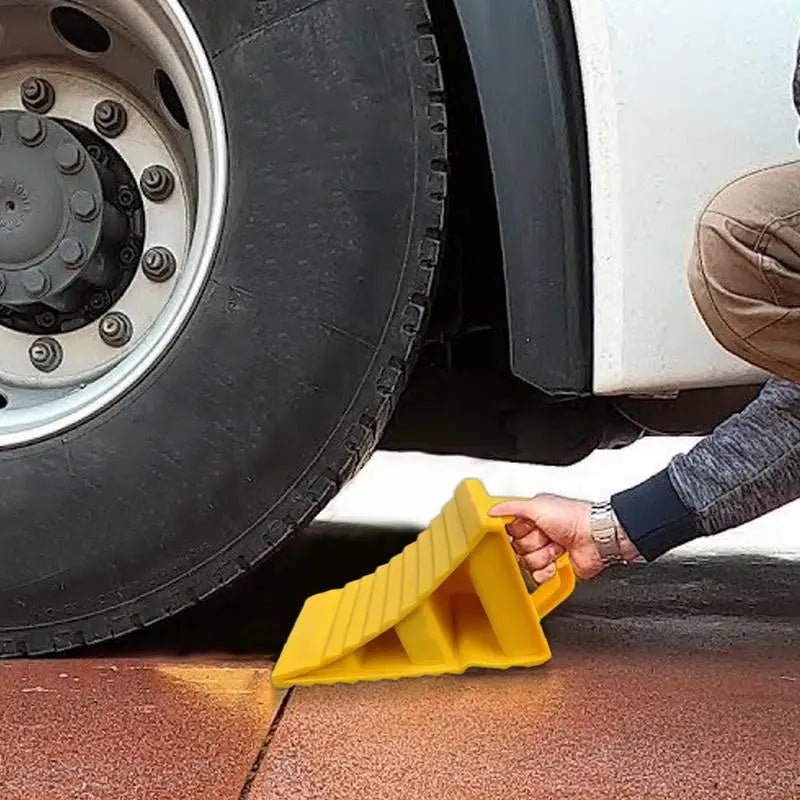 Portable Wheel Chock with Handles Anti-slip Plastic Base Tire Support Pad Yellow