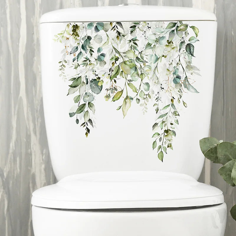 Green Plant Leaves Flower Wall Sticker For Bathroom Living Room Self-adhesive