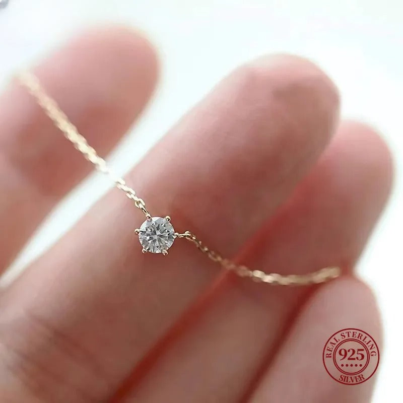 925 Sterling Silver 18k Gold Plated Necklace Single Sparkling Zircon Clavicle Chain for Women Wedding Jewelry collares