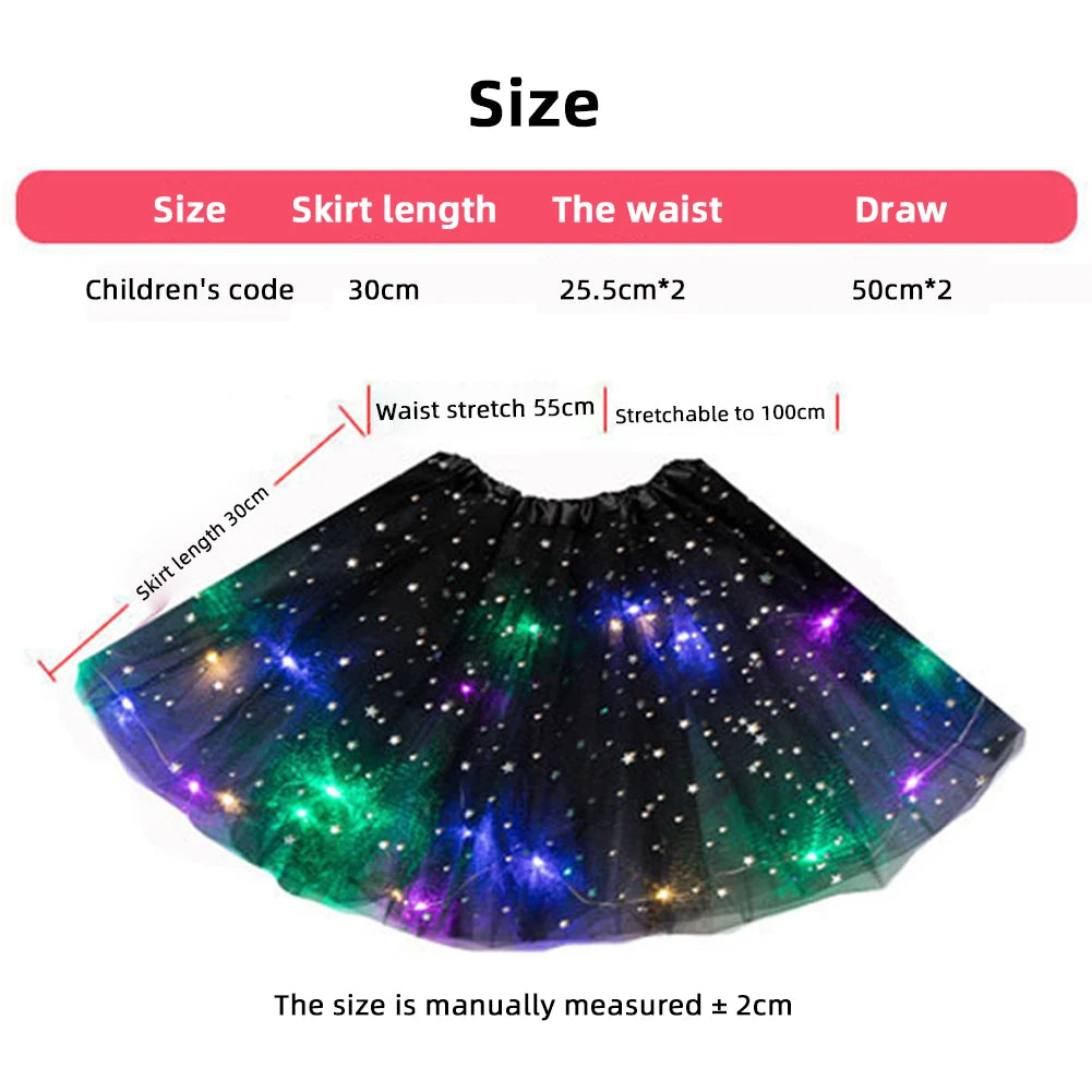 Luminous Puffy Skirts Girls Star Sequins Mesh Tutu Ballet Skirt with LED Light