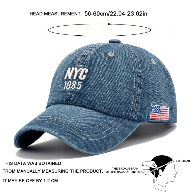 New Brand NYC Denim Baseball Cap Men Women Embroidery Letter Jeans Snapback Hat Casquette Summer Sports USA Hip Hop Cap Gorras