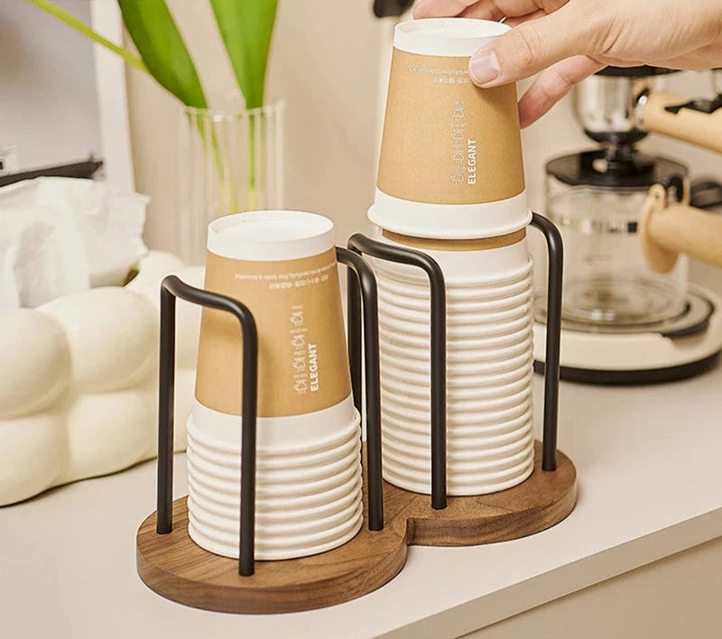 Disposable Cup Storage Holder Rack Shelf Water Tea Cups Wood Dispenser Stand