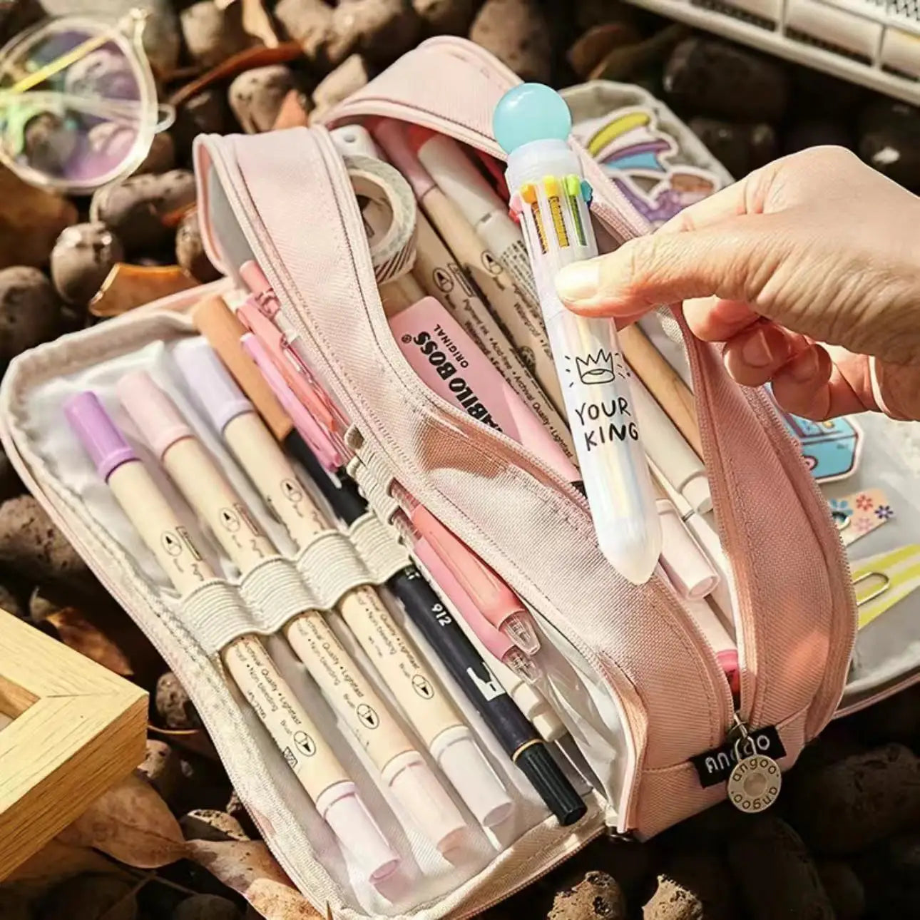 Stationary Pen Pencil Storage Bag Multi Layer Large Cosmetic Travel Storage Bag