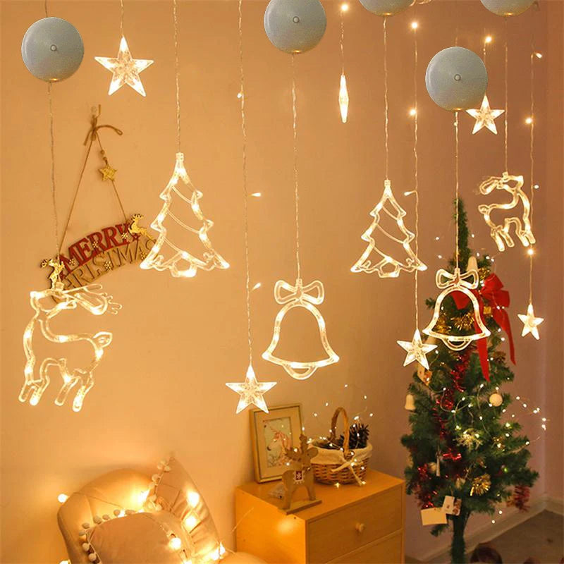 Christmas LED Light Snowflake Santa Hanging Sucker Lamp Window Decoration