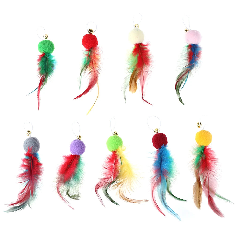 10Pcs Replacement Cat Feather Toys with Bell Interactive Cat Toys Cat Wand Toy