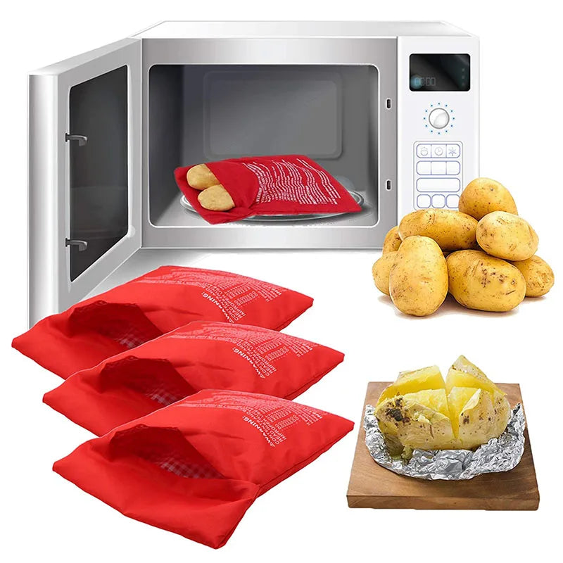 Microwave Potato Bag Reusable Potato Cooker Bag Baked Potato Cooker  Red Pouch