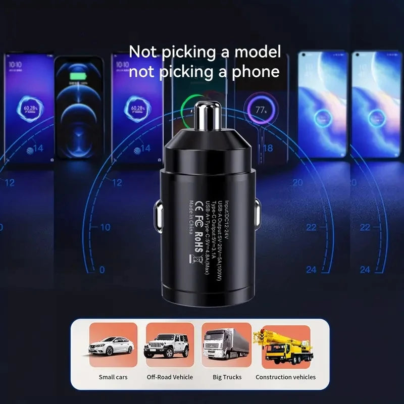 66w Car Charger Metal One Tow Two Car Charger Flash Charger Mini Pull Ring