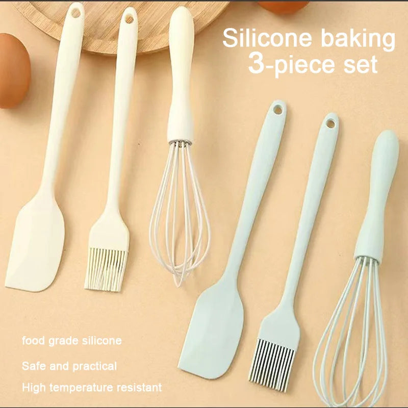 3 pieces baking set silicone heat resistant cream scraper egg beater Grease brush