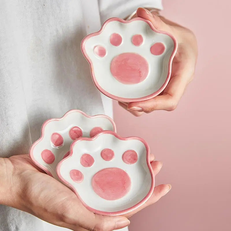 Japanese Cute Cat's Paw Taste Dish Ceramic Cartoon Dessert Plate Seasoning Bowl