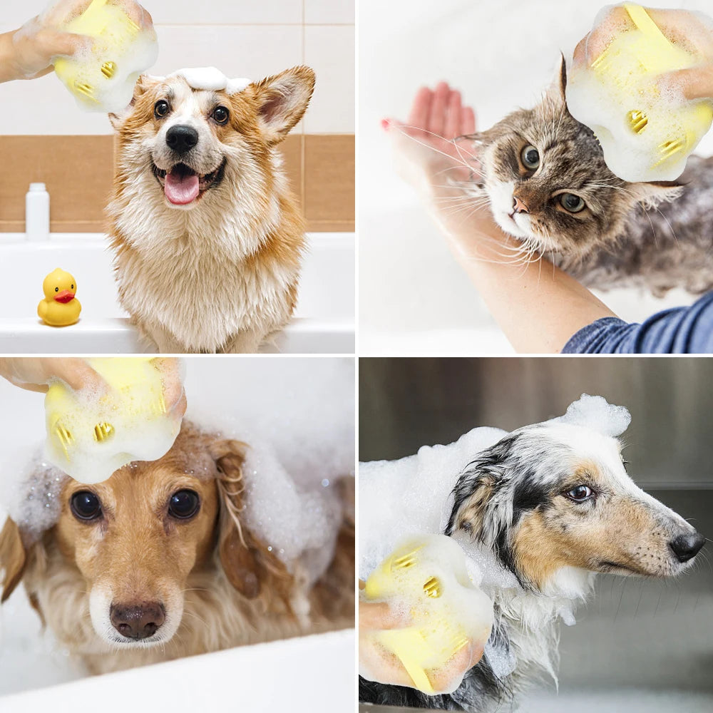 Dog Cat Bath Brush Massager Brush Puppy Cat Massage Comb Grooming Shower Brush For Bathing