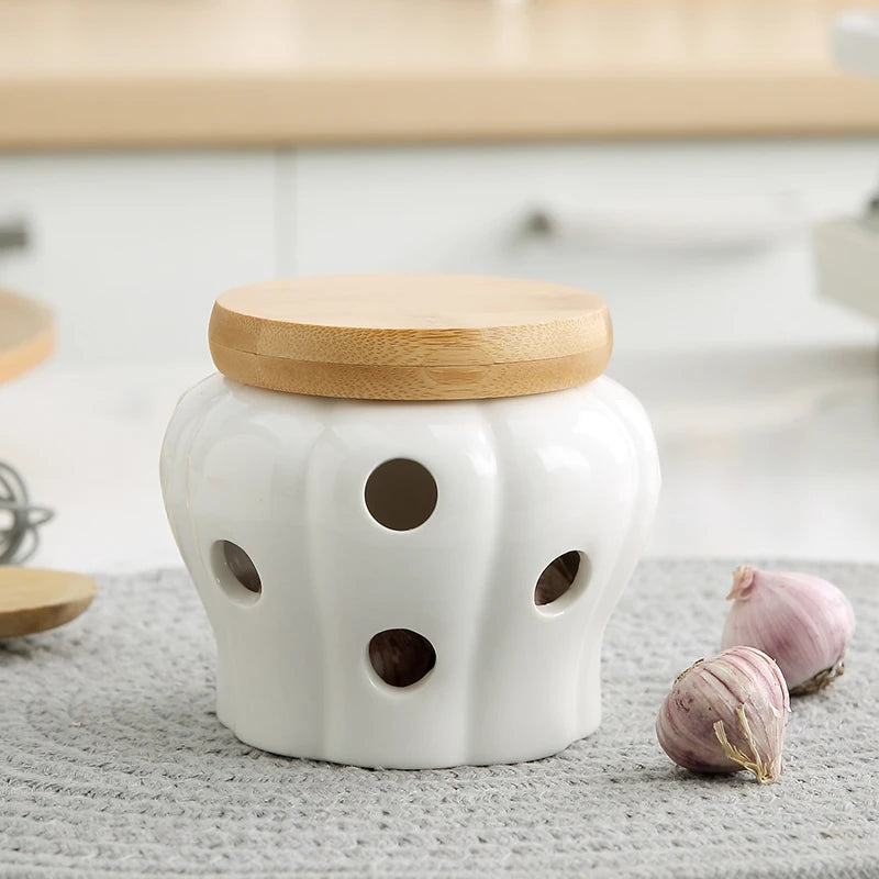 Hollow Ventilated Ceramic Storage Jar Ginger Garlic Storage Box