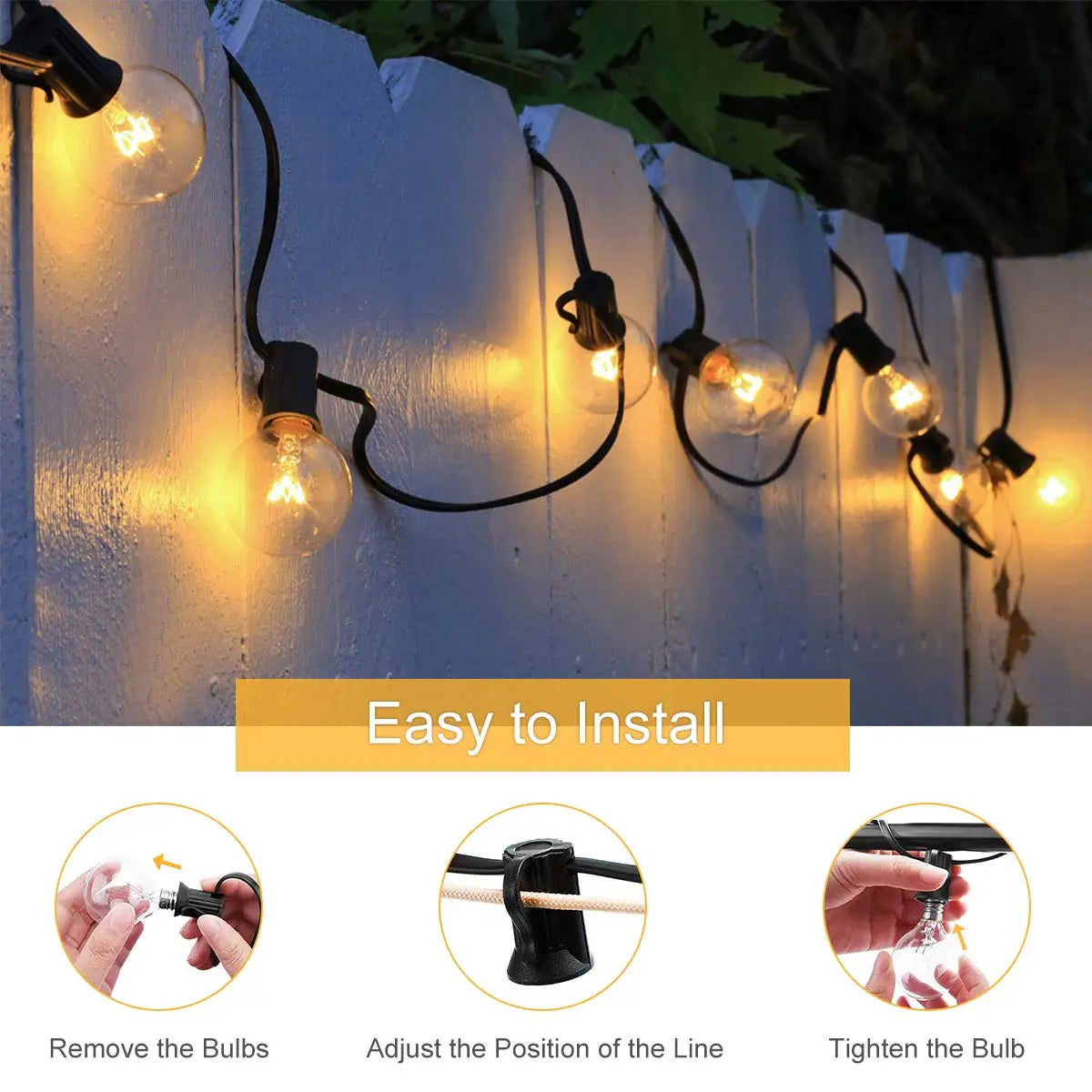 50FT Globe Garland String Lights G40 7W Incandescent Bulb Connectable Hanging