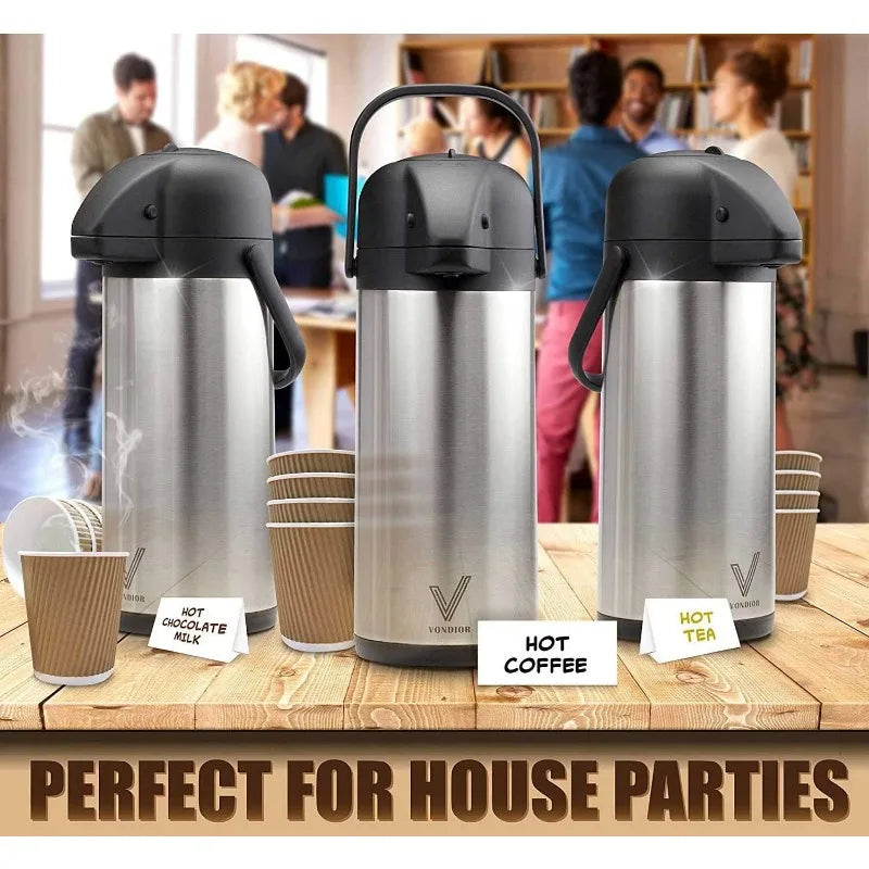 85 oz (2.5L) Coffee Carafe with Pump, Insulated Stainless Steel Coffee Dispenser, Coffee Carafes for Keeping Hot/Cold