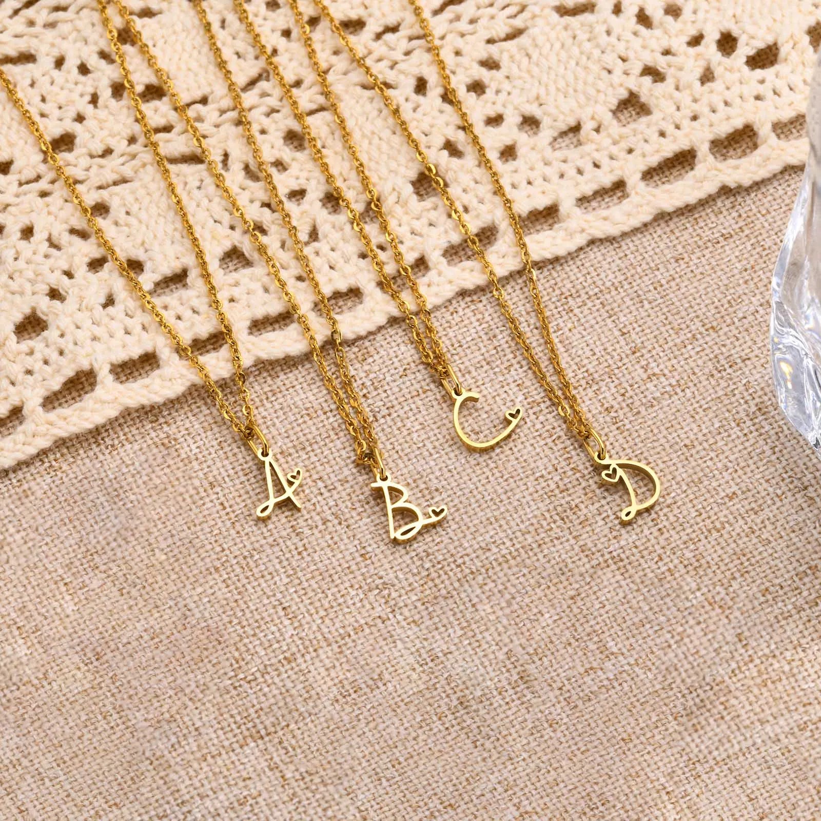 Charms Heart Initial Necklaces for Women,Gold Plated Letter Pendant Necklace