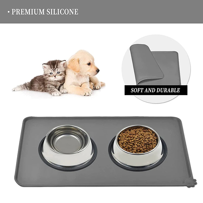 Silicone Dog Cat Bowl Mat Non-Stick Pet Fountain Tray Food Pad Puppy Dogs Feeding Drinking Mat Easy Washing Placemat