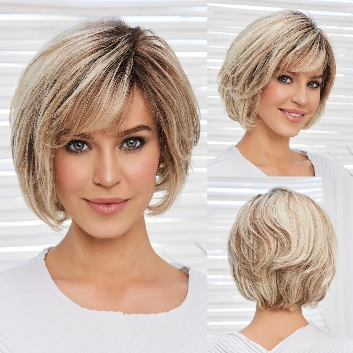 Lace Front Human Hair Wigs Short Straight Brown Bob Wigs Layered Wig Glueless Wig