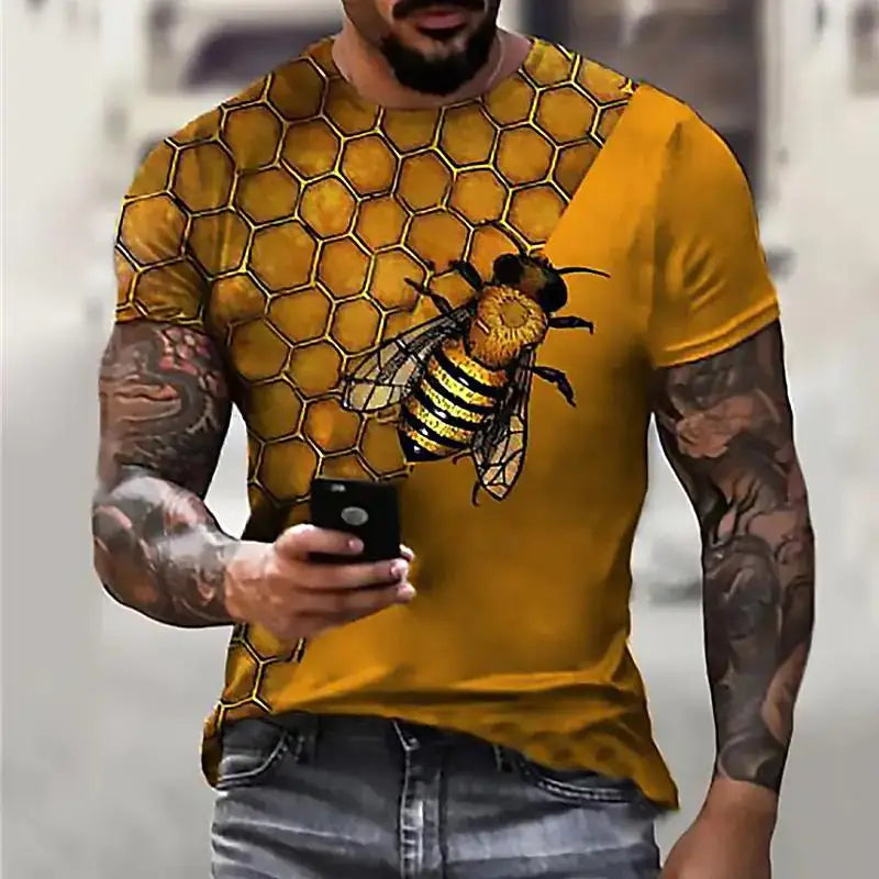 Men's T-Shirt 3D Print Tee Funny Bee Summer Short Sleeve T-Shirt O-Neck Tops