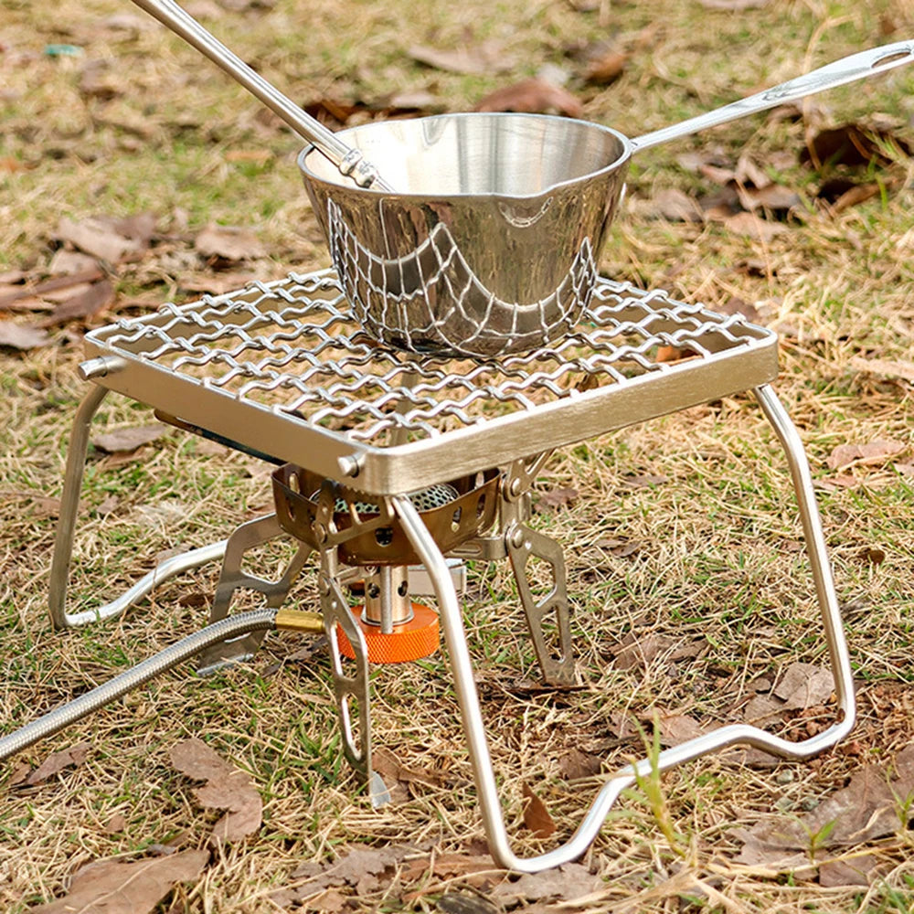 Portable BBQ Grill Stainless Steel Rack Camping Grill Grate Folding Gas Stove Stand