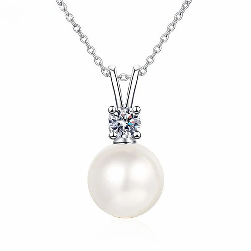 Freshwater Pearl 0.1ct Moissanite S925 Sterling Silver Pendant Necklace Women