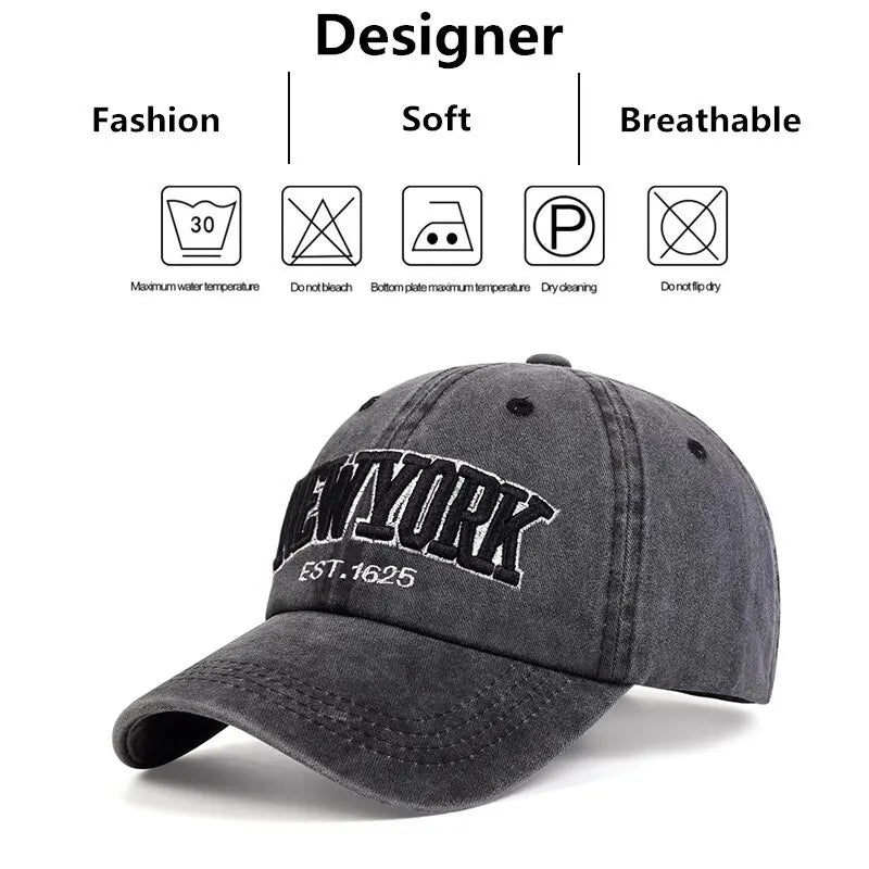 Fashion NEW YORK Embroidery Baseball Caps Outdoor Casual Adult Sun Hats Hip Hop Hat Sports Golf Caps Water Wash Snapback Hats