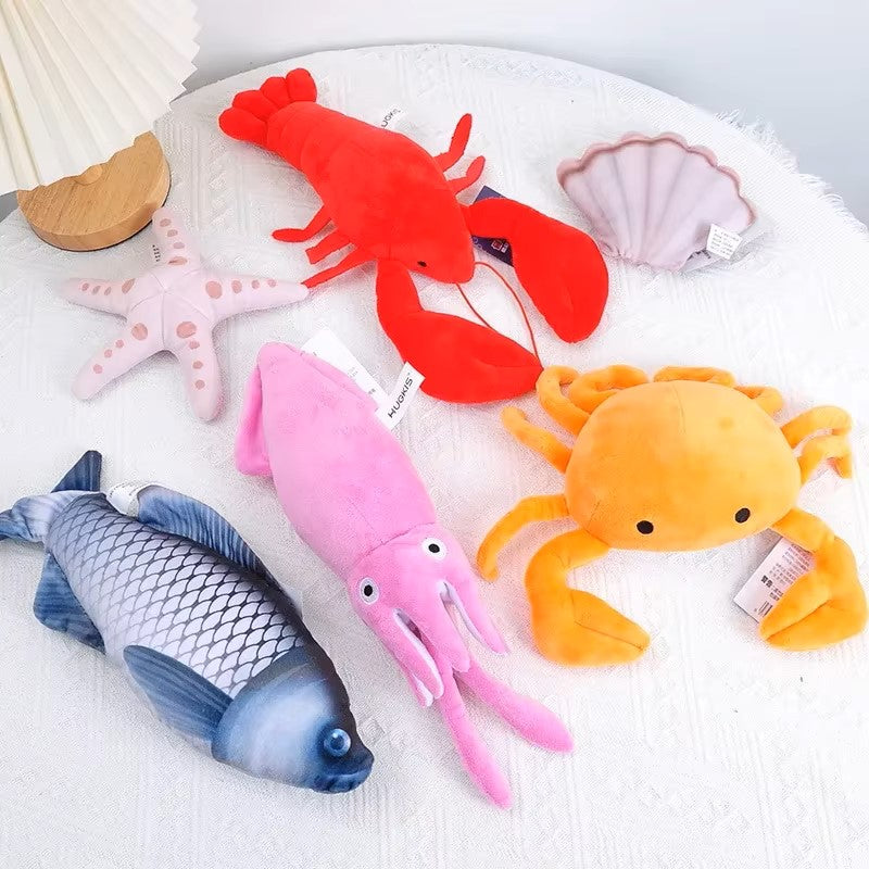 Lobster Squid Crab Starfish Scallop Carp Fish Cartoon Plush Toy Stuffed Doll