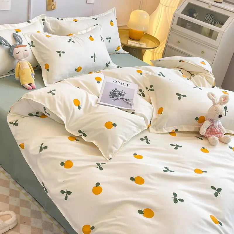 Duvet Cover Set with Flat Sheet Pillowcases Printed Single Double Queen Size