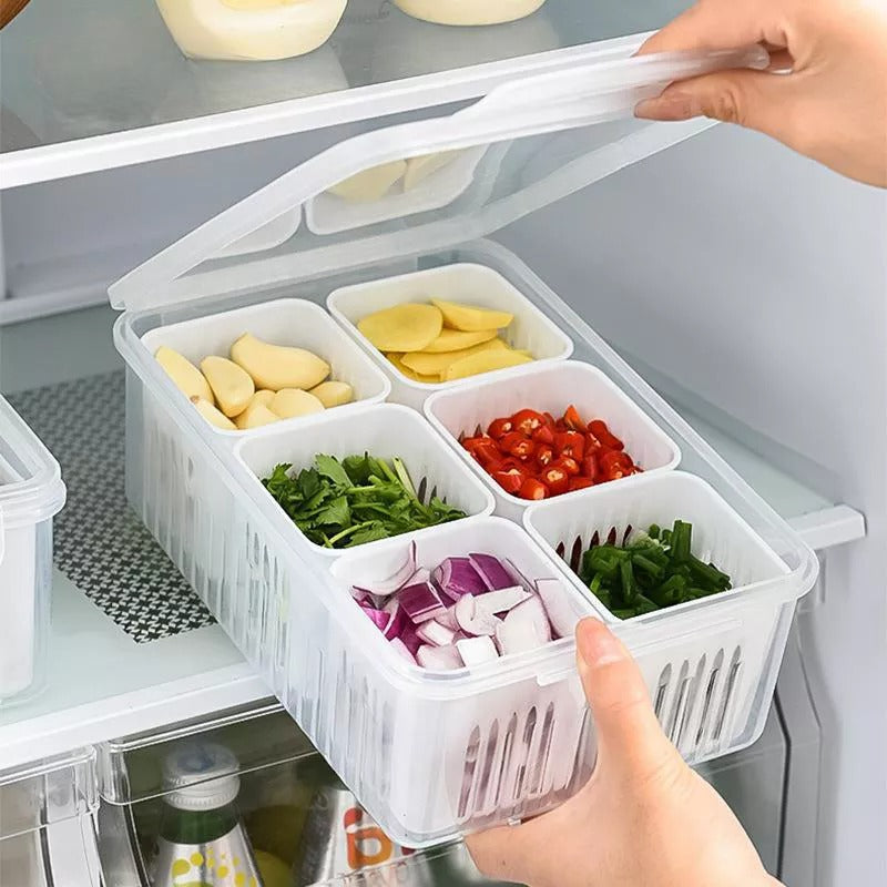 Refrigerator Storage Box 4/6 Grid Storage Box Fridge Organizer Drain Basket