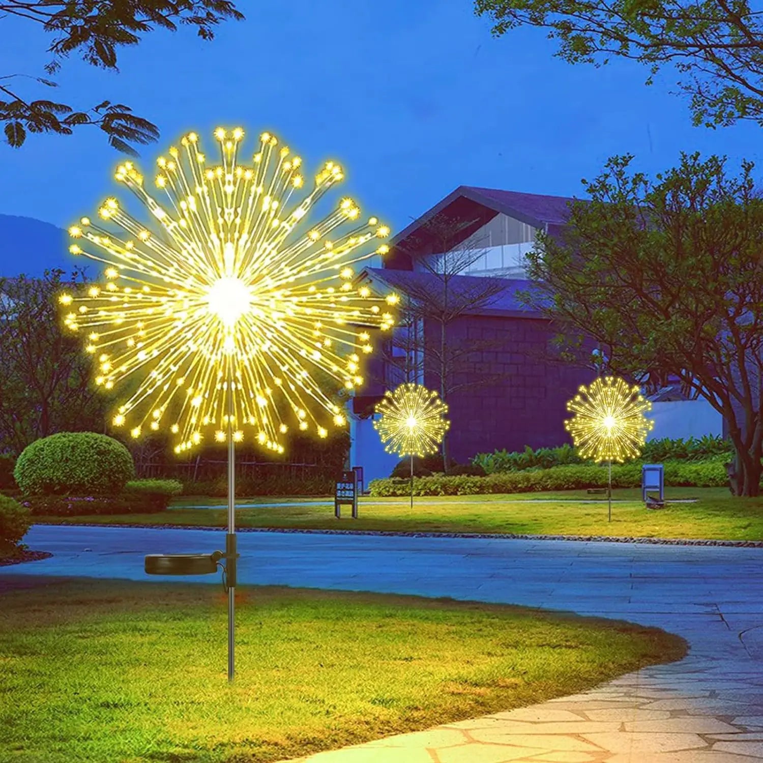 Solar Fireworks Light Outdoor Waterproof Grass Globe Dandelion Lamp for Lawn