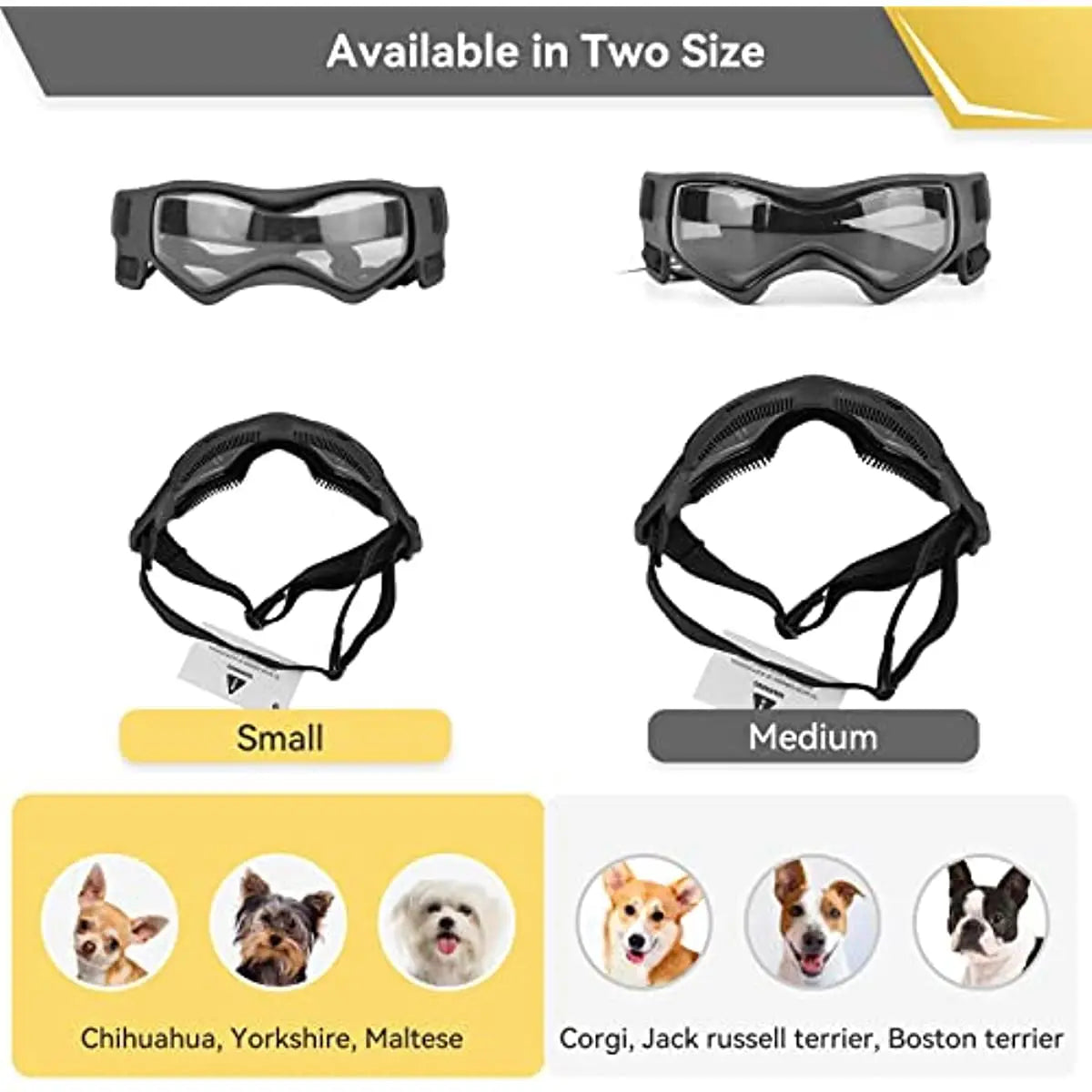 Dog Sunglasses Goggles for Small Breed UV Sunglasses Windproof Soft Frame Adjustable Straps for Small/Medium