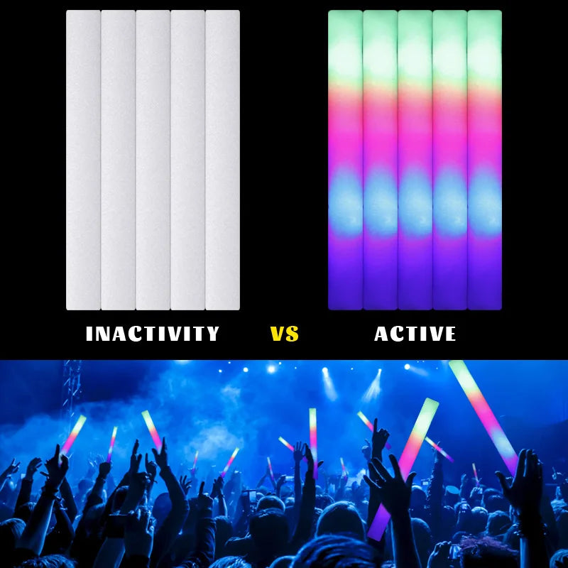 15/30Pcs LED Glow Sticks Bulk Colorful RGB Glow Foam Stick Cheer Tube  Xmas