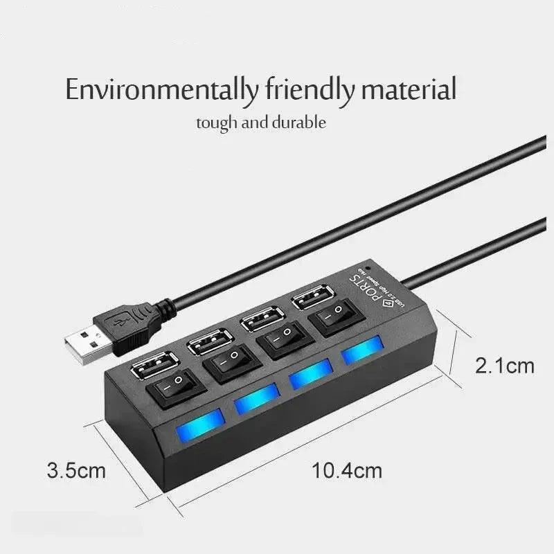 USB 2.0 Hub Multi USB Splitter Hub Use Power Adapter 4Port Multiple Expander USB Hub With Switch 30CM Cable