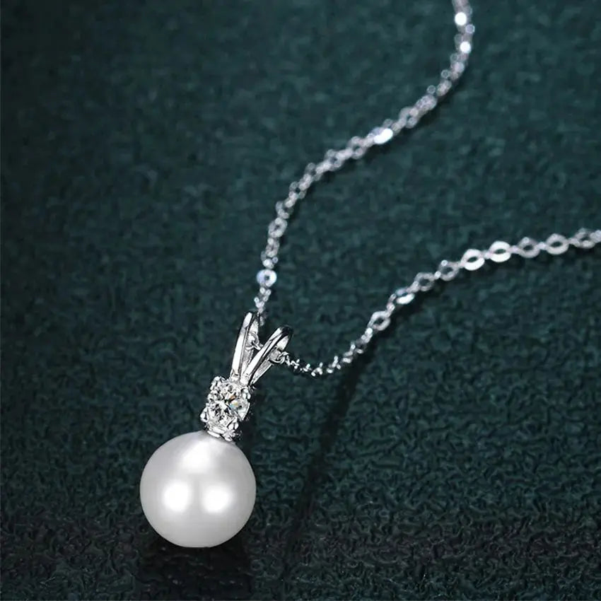 Freshwater Pearl 0.1ct Moissanite S925 Sterling Silver Pendant Necklace Women