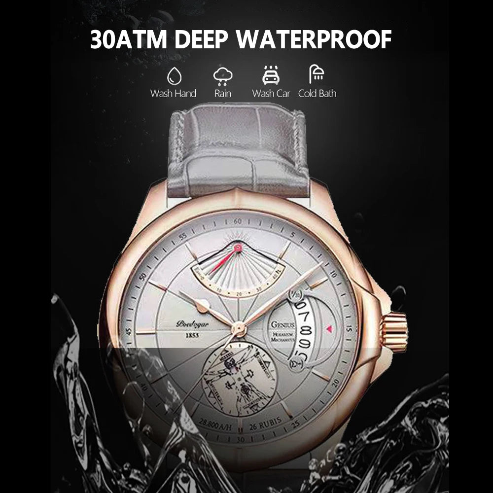 Wristwatch Waterproof Luminous Date Week Men Watch Quartz Clock Leather