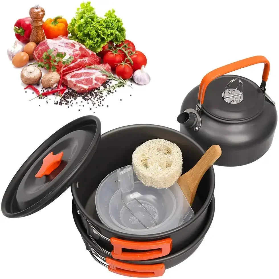 Camping Cookware Set Aluminum Nonstick Portable Outdoor Tableware Kettle Pot Cookset Cooking Pan Bowl for Hiking BBQ Picnic