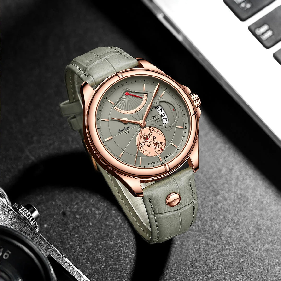 Wristwatch Waterproof Luminous Date Week Men Watch Quartz Clock Leather