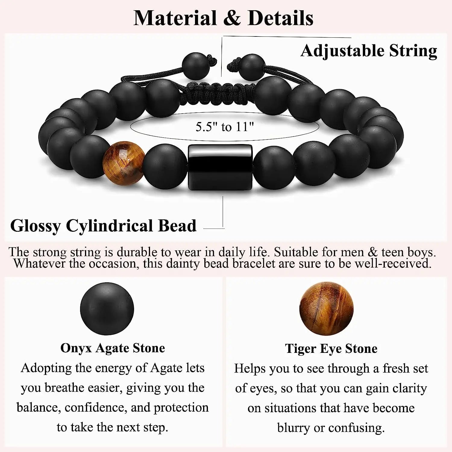 To My Love Bracelet Black Obsidian & Tiger Eye Stone Bracelet with Message Card Jewelry Gifts for Dad Brother  Man Boyfriend